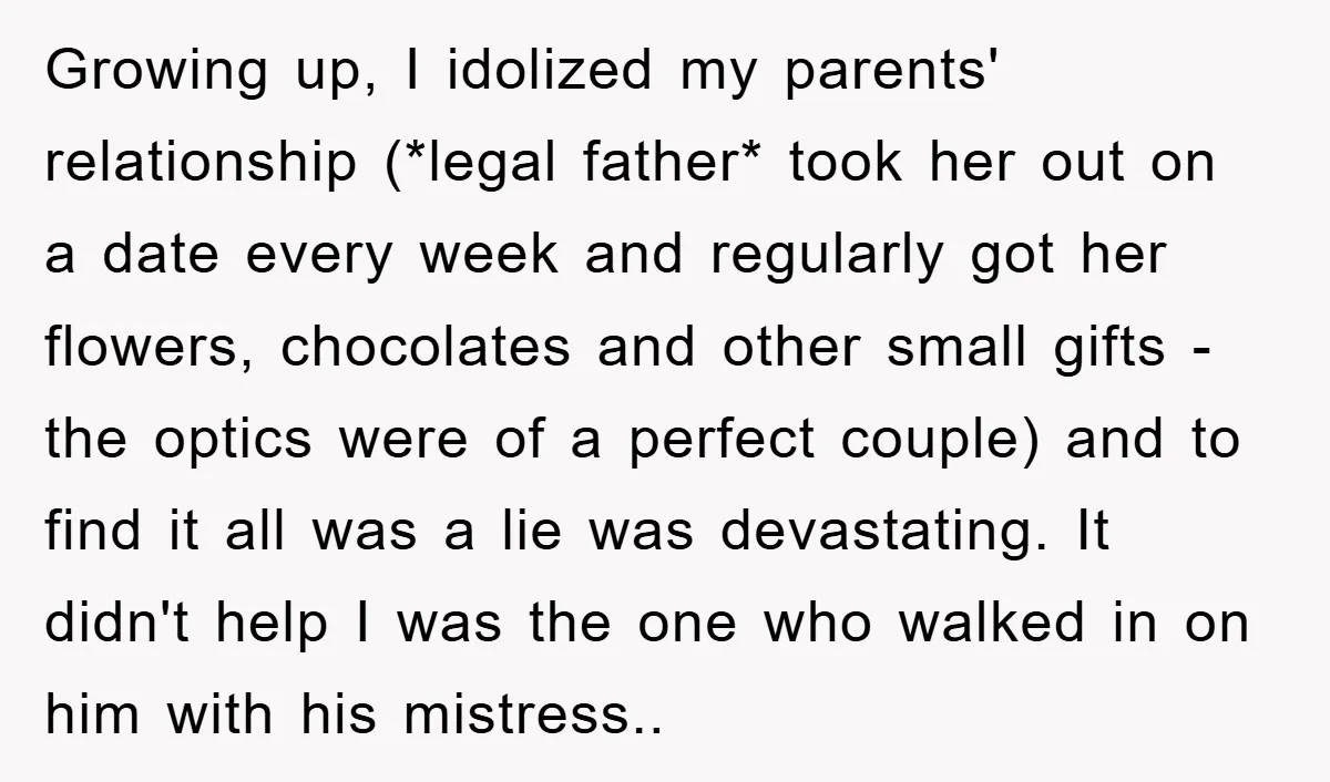 Growing up, I idolized my parents' relationship (*legal father* took her out on a date every week and regularly got her flowers, chocolates and other small gifts - the optics...