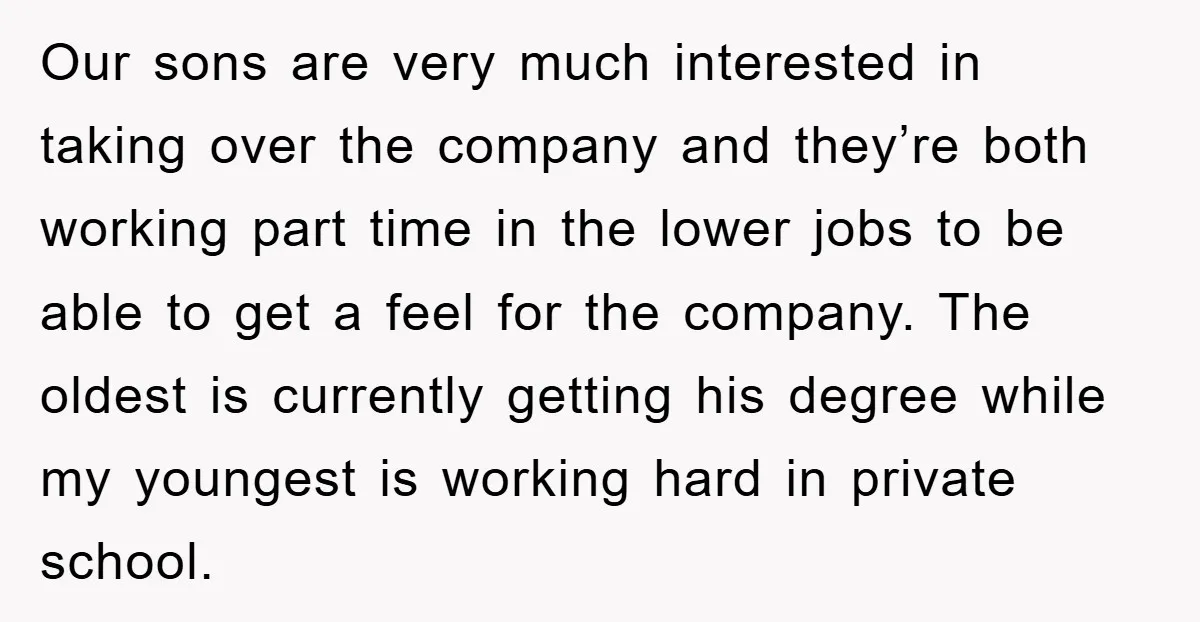 Our sons are very much interested in taking over the company and they’re both working part time in the lower jobs to be able to get a feel for the...