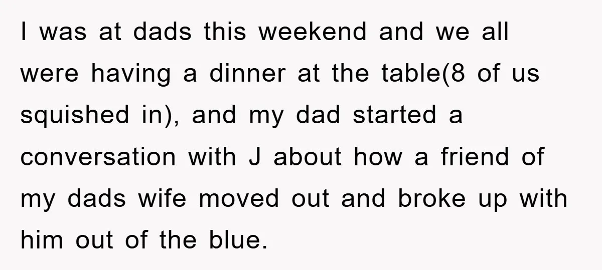 I was at dads this weekend and we all were having a dinner at the table(8 of us squished in), and my dad started a conversation with J about how...