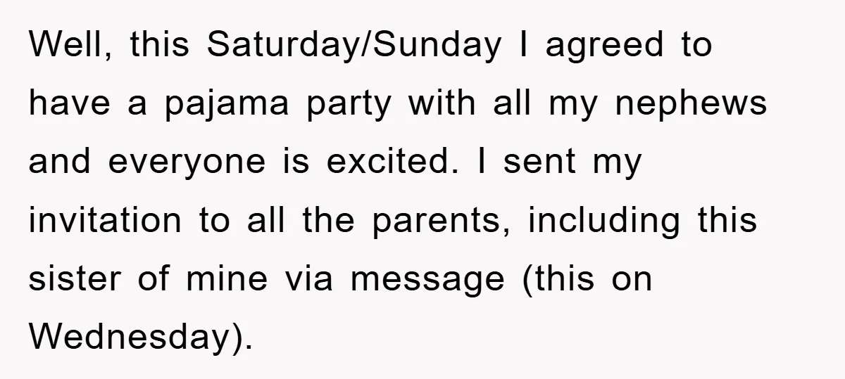 Well, this Saturday/Sunday I agreed to have a pajama party with all my nephews and everyone is excited. I sent my invitation to all the parents, including this sister of...
