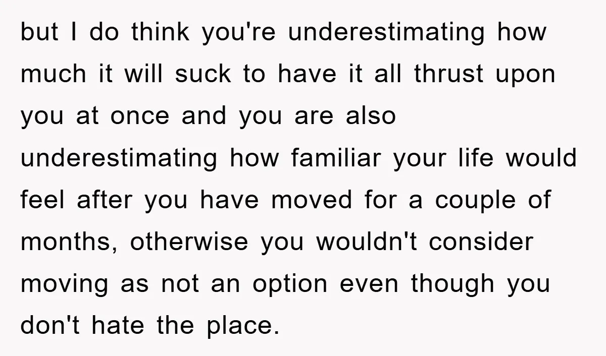 but I do think you're underestimating how much it will suck to have it all thrust upon you at once and you are also underestimating how familiar your life would...