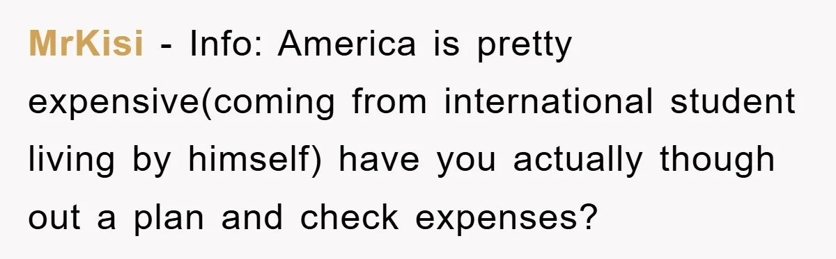 MrKisi − Info: America is pretty expensive(coming from international student living by himself) have you actually though out a plan and check expenses?