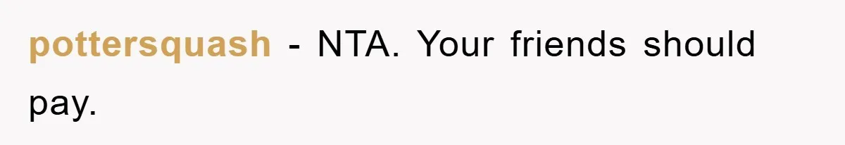 pottersquash − NTA. Your friends should pay.
