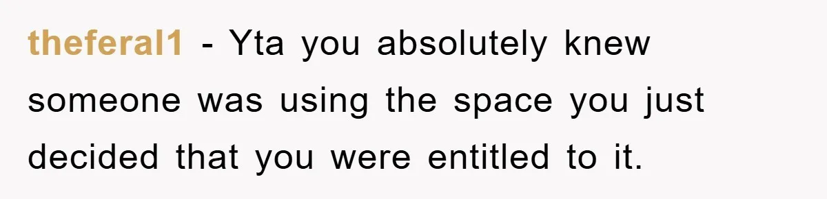theferal1 − Yta you absolutely knew someone was using the space you just decided that you were entitled to it.