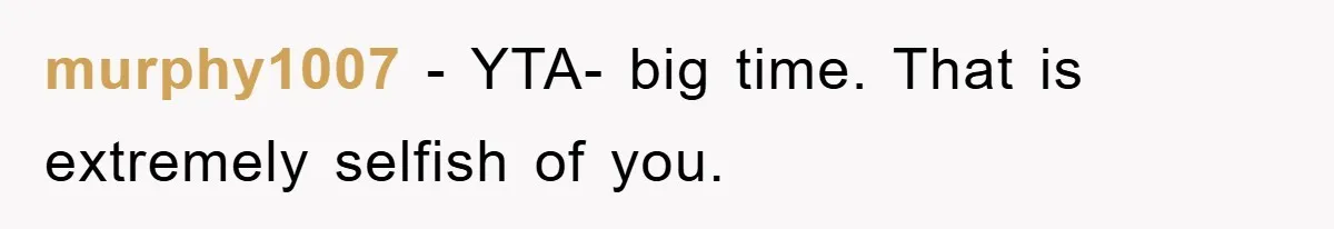 murphy1007 − YTA- big time. That is extremely selfish of you.