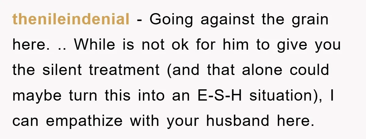 thenileindenial − Going against the grain here. .. While is not ok for him to give you the silent treatment (and that alone could maybe turn this into an E-S-H...