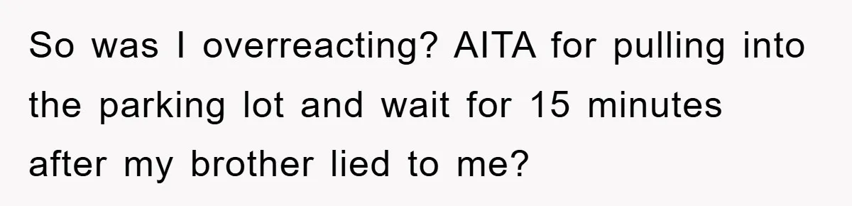 So was I overreacting? AITA for pulling into the parking lot and wait for 15 minutes after my brother lied to me?