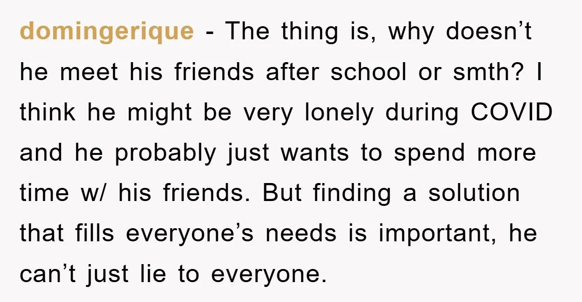 domingerique − The thing is, why doesn’t he meet his friends after school or smth? I think he might be very lonely during COVID and he probably just wants to...