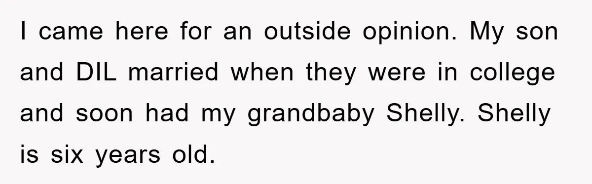 I came here for an outside opinion. My son and DIL married when they were in college and soon had my grandbaby Shelly. Shelly is six years old.
