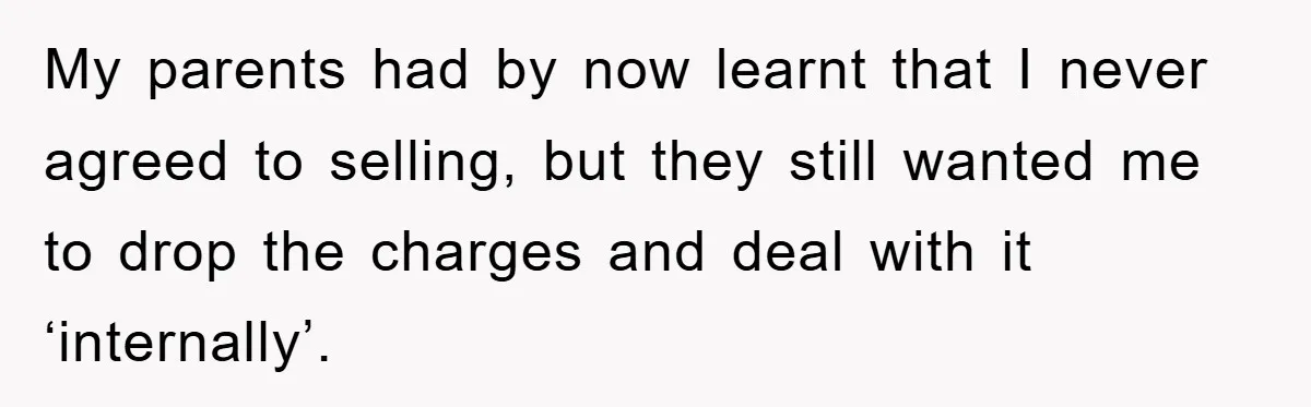 My parents had by now learnt that I never agreed to selling, but they still wanted me to drop the charges and deal with it ‘internally’.