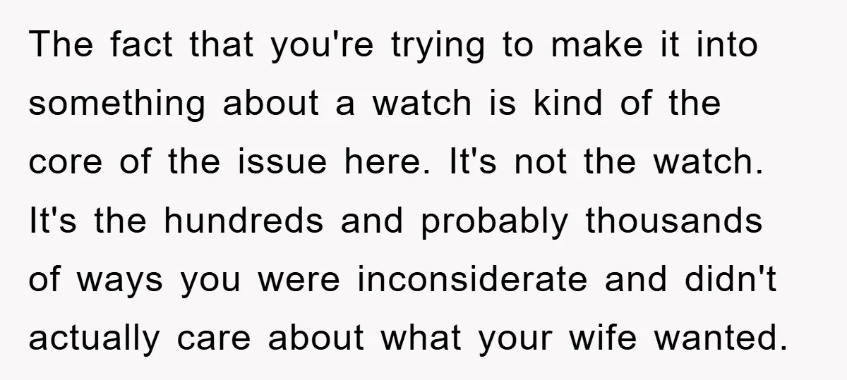 The fact that you're trying to make it into something about a watch is kind of the core of the issue here. It's not the watch. It's the hundreds and...