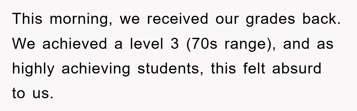 This morning, we received our grades back. We achieved a level 3 (70s range), and as highly achieving students, this felt absurd to us.