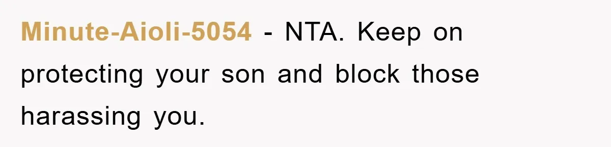 Minute-Aioli-5054 − NTA. Keep on protecting your son and block those harassing you.