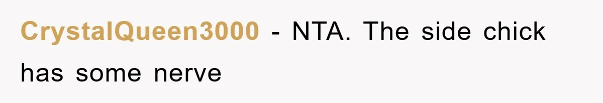 CrystalQueen3000 − NTA. The side chick has some nerve