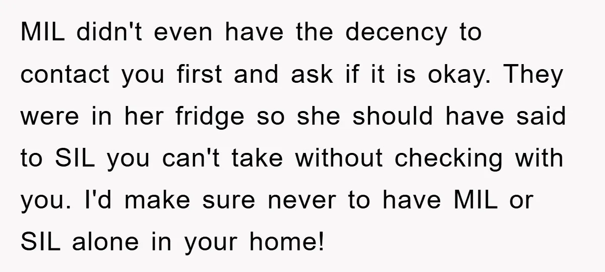 MIL didn't even have the decency to contact you first and ask if it is okay. They were in her fridge so she should have said to SIL you can't...
