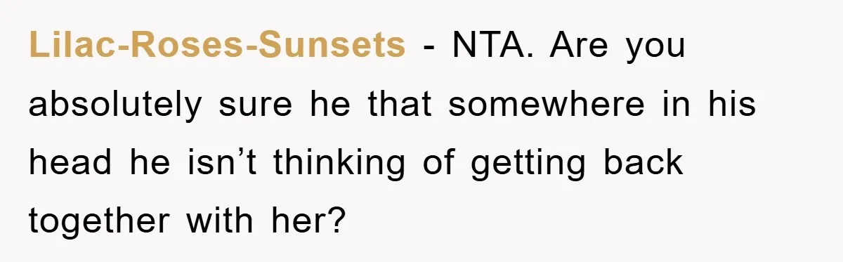 Lilac-Roses-Sunsets − NTA. Are you absolutely sure he that somewhere in his head he isn’t thinking of getting back together with her?