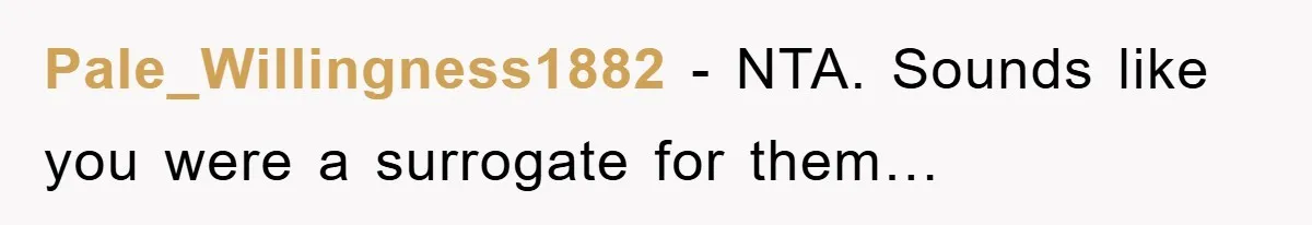 Pale_Willingness1882 − NTA. Sounds like you were a surrogate for them…