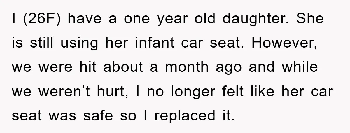 I (26F) have a one year old daughter. She is still using her infant car seat. However, we were hit about a month ago and while we weren’t hurt, I...