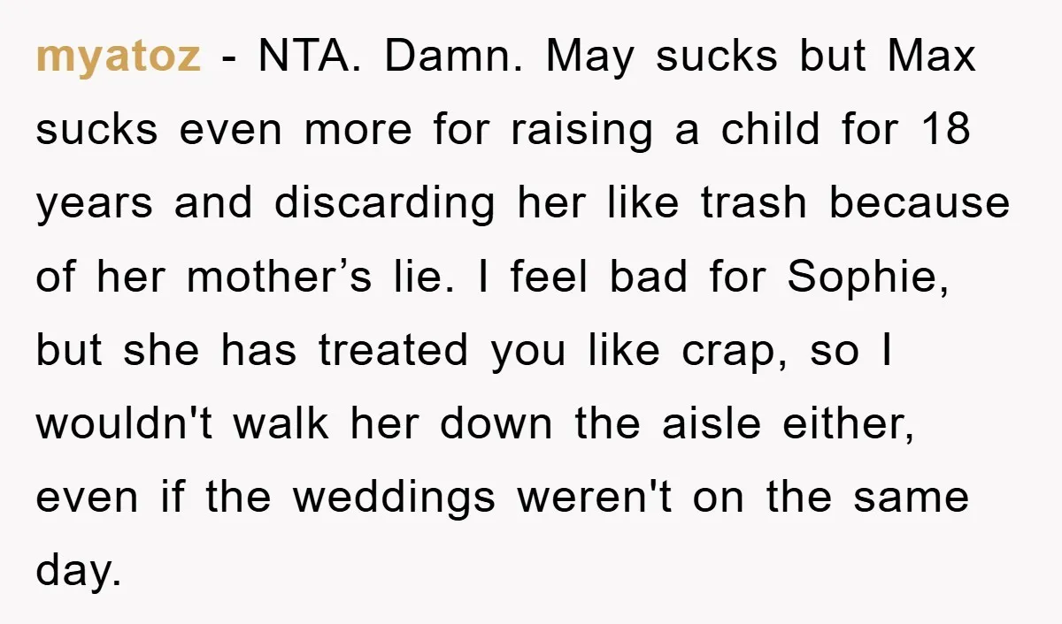 myatoz - NTA. Damn. May sucks but Max sucks even more for raising a child for 18 years and discarding her like trash because of her mother’s lie. I feel...