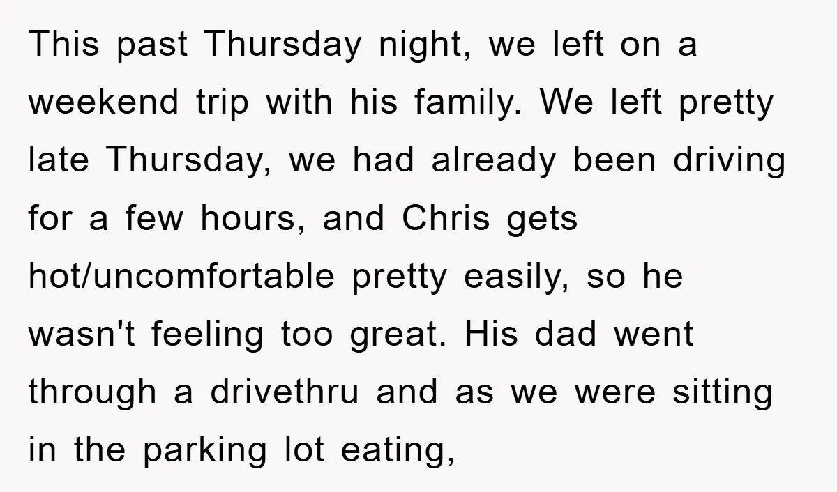This past Thursday night, we left on a weekend trip with his family. We left pretty late Thursday, we had already been driving for a few hours, and Chris gets...
