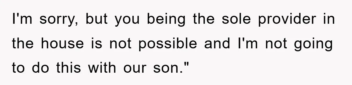I'm sorry, but you being the sole provider in the house is not possible and I'm not going to do this with our son."