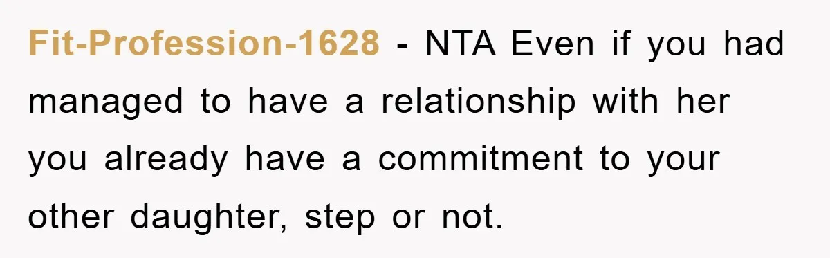 Fit-Profession-1628 − NTA Even if you had managed to have a relationship with her you already have a commitment to your other daughter, step or not.