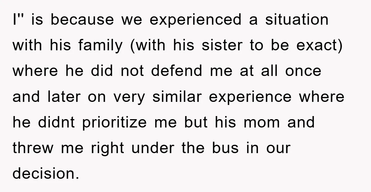 I'' is because we experienced a situation with his family (with his sister to be exact) where he did not defend me at all once and later on very similar...