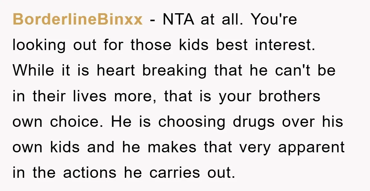 BorderlineBinxx - NTA at all. You're looking out for those kids best interest. While it is heart breaking that he can't be in their lives more, that is your brothers...