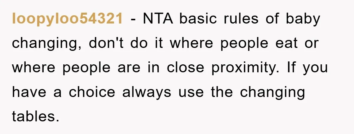 loopyloo54321 − NTA basic rules of baby changing, don't do it where people eat or where people are in close proximity. If you have a choice always use the changing...