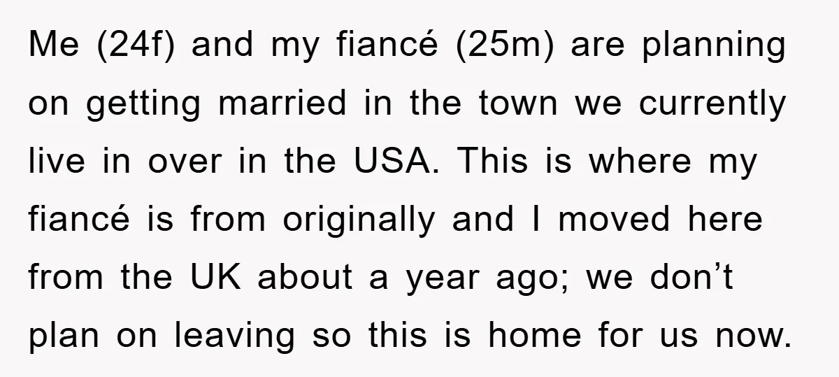 Me (24f) and my fiancé (25m) are planning on getting married in the town we currently live in over in the USA. This is where my fiancé is from originally...