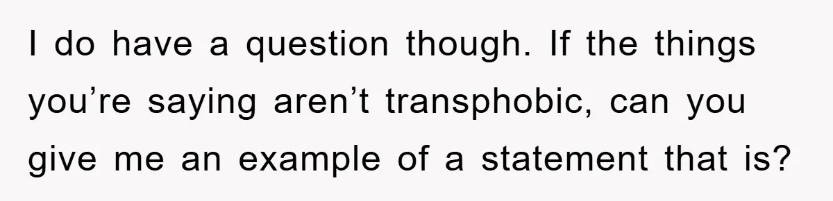 I do have a question though. If the things you’re saying aren’t transphobic, can you give me an example of a statement that is?