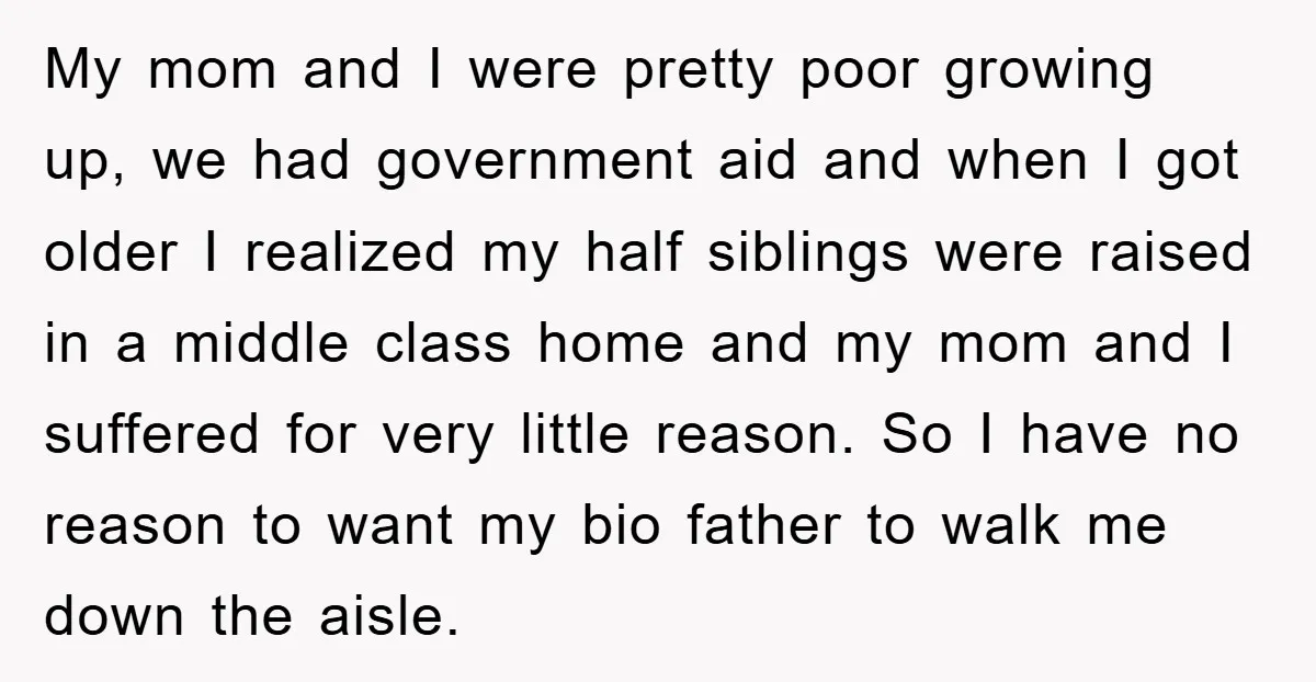 My mom and I were pretty poor growing up, we had government aid and when I got older I realized my half siblings were raised in a middle class home...