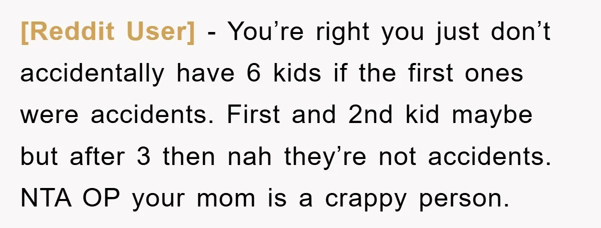 [Reddit User] − You’re right you just don’t accidentally have 6 kids if the first ones were accidents. First and 2nd kid maybe but after 3 then nah they’re not...