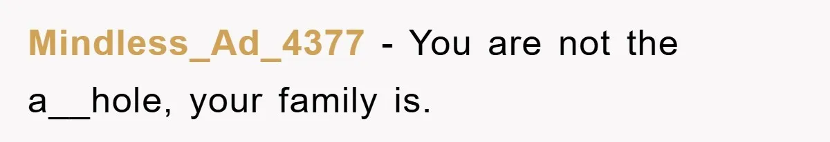 Mindless_Ad_4377 − You are not the a__hole, your family is.