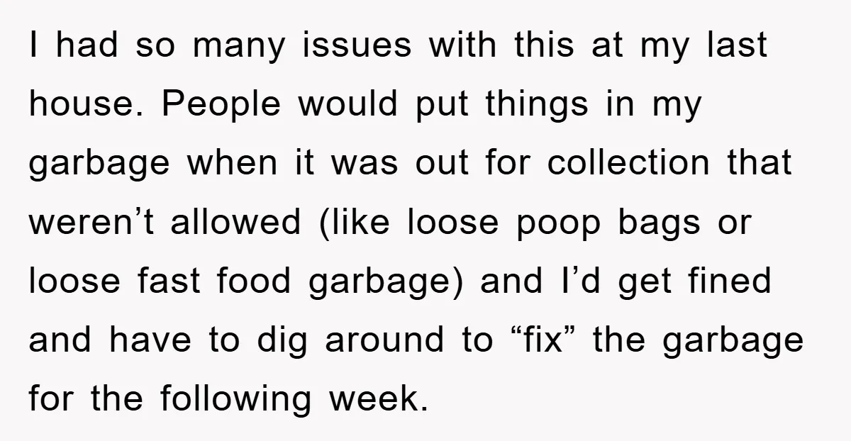 I had so many issues with this at my last house. People would put things in my garbage when it was out for collection that weren’t allowed (like loose poop...