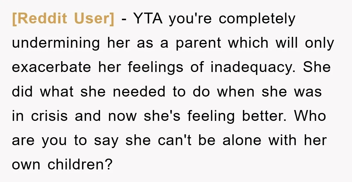 [Reddit User] − YTA you're completely undermining her as a parent which will only exacerbate her feelings of inadequacy. She did what she needed to do when she was in...