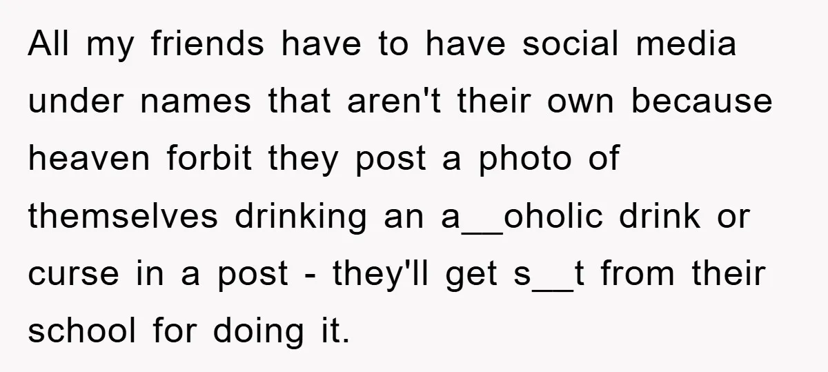 All my friends have to have social media under names that aren't their own because heaven forbit they post a photo of themselves drinking an a__oholic drink or curse in...