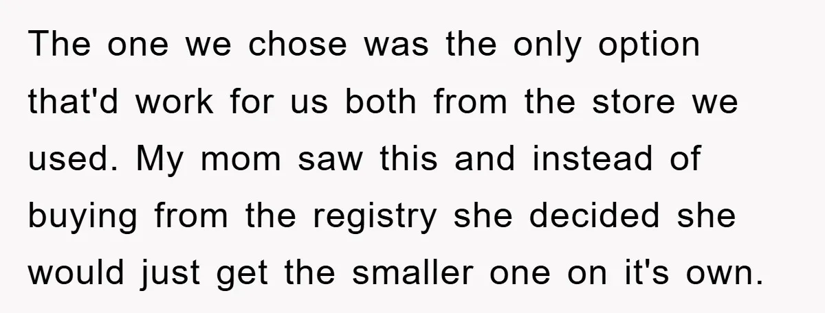 The one we chose was the only option that'd work for us both from the store we used. My mom saw this and instead of buying from the registry she...