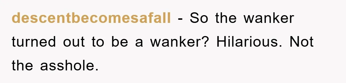 descentbecomesafall - So the wanker turned out to be a wanker? Hilarious. Not the asshole.