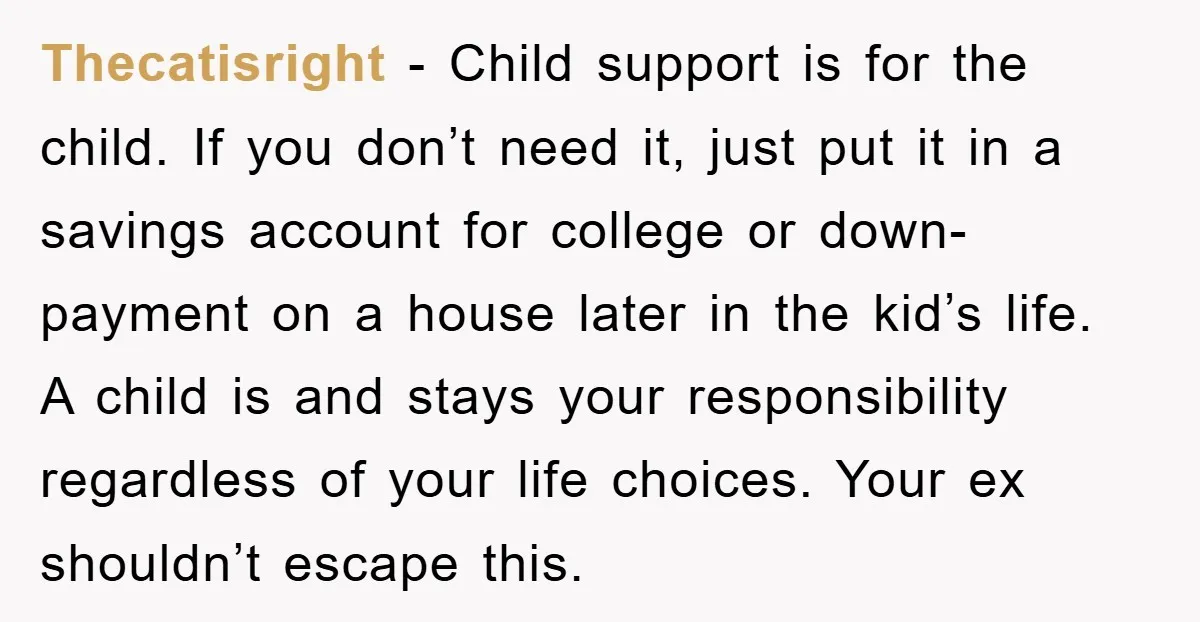 Thecatisright − Child support is for the child. If you don’t need it, just put it in a savings account for college or down-payment on a house later in the...