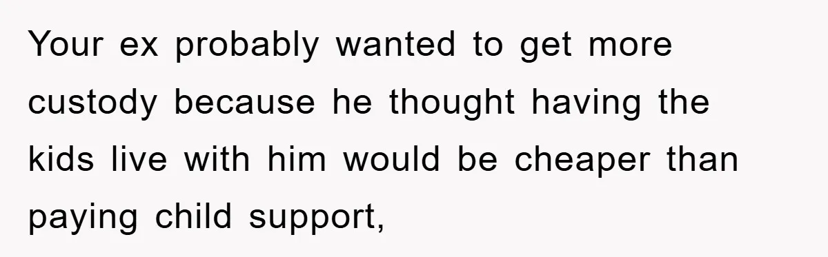 Your ex probably wanted to get more custody because he thought having the kids live with him would be cheaper than paying child support,
