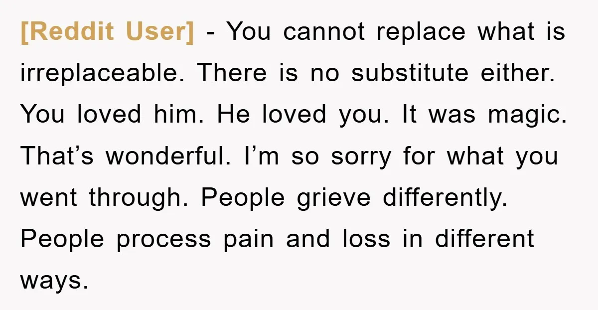 [Reddit User] − You cannot replace what is irreplaceable. There is no substitute either. You loved him. He loved you. It was magic. That’s wonderful. I’m so sorry for what...
