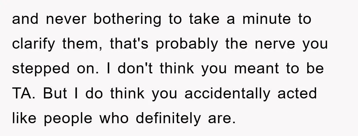 and never bothering to take a minute to clarify them, that's probably the nerve you stepped on. I don't think you meant to be TA. But I do think you...