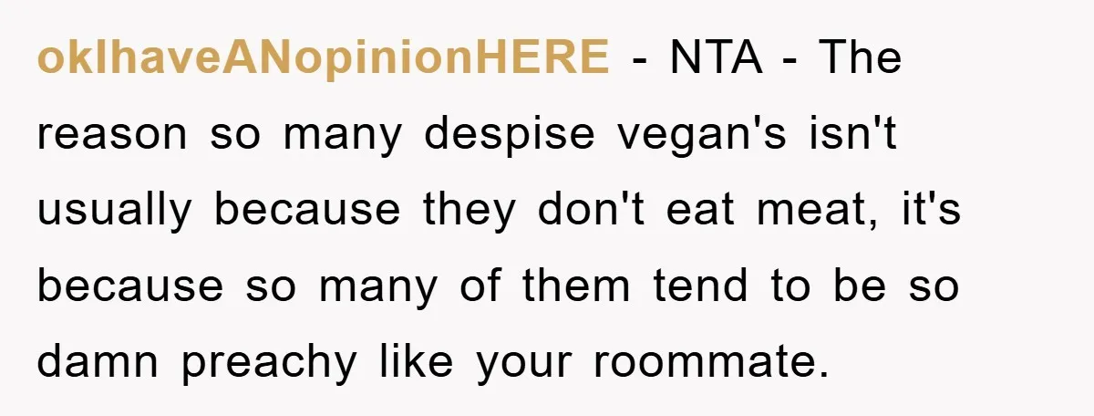 okIhaveANopinionHERE − NTA - The reason so many despise vegan's isn't usually because they don't eat meat, it's because so many of them tend to be so damn preachy like...