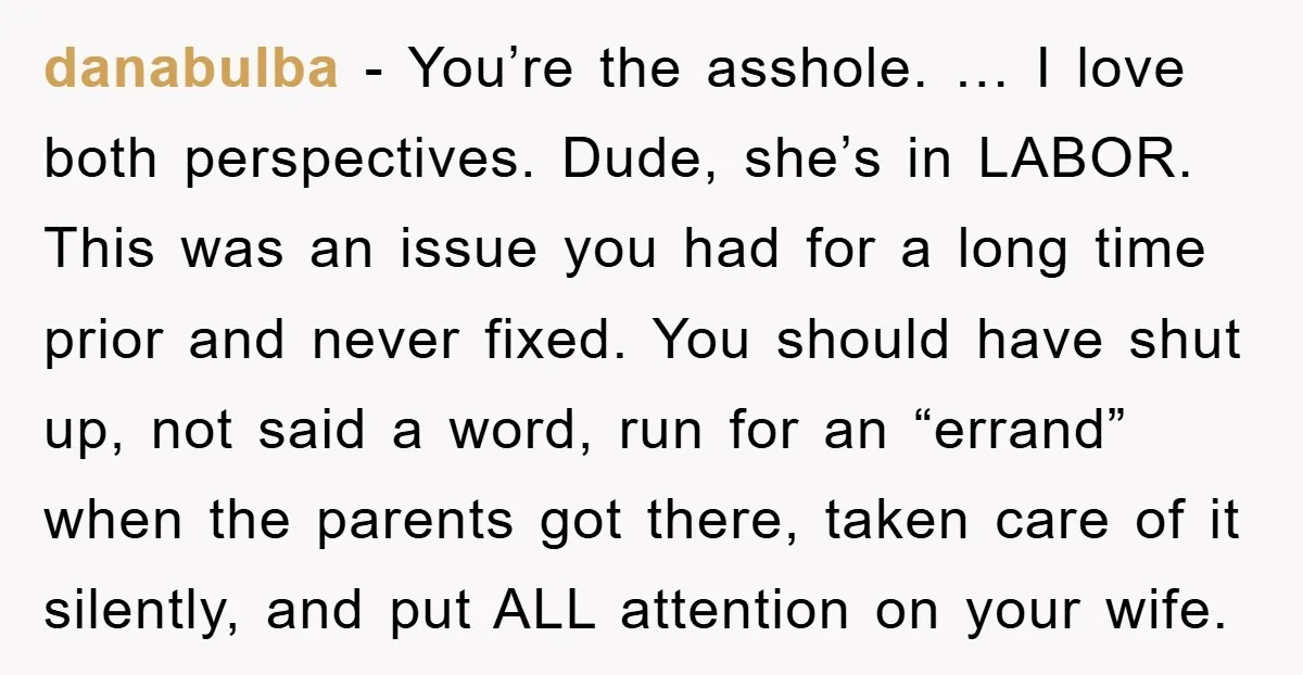 danabulba - You’re the asshole. … I love both perspectives. Dude, she’s in LABOR. This was an issue you had for a long time prior and never fixed. You should...