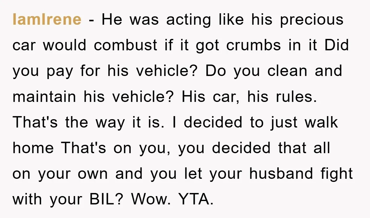 IamIrene − He was acting like his precious car would combust if it got crumbs in it Did you pay for his vehicle? Do you clean and maintain his vehicle?...