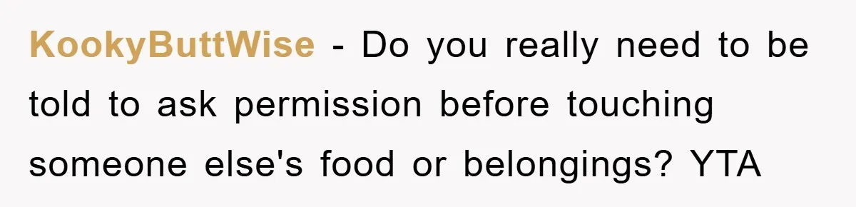 KookyButtWise − Do you really need to be told to ask permission before touching someone else's food or belongings? YTA