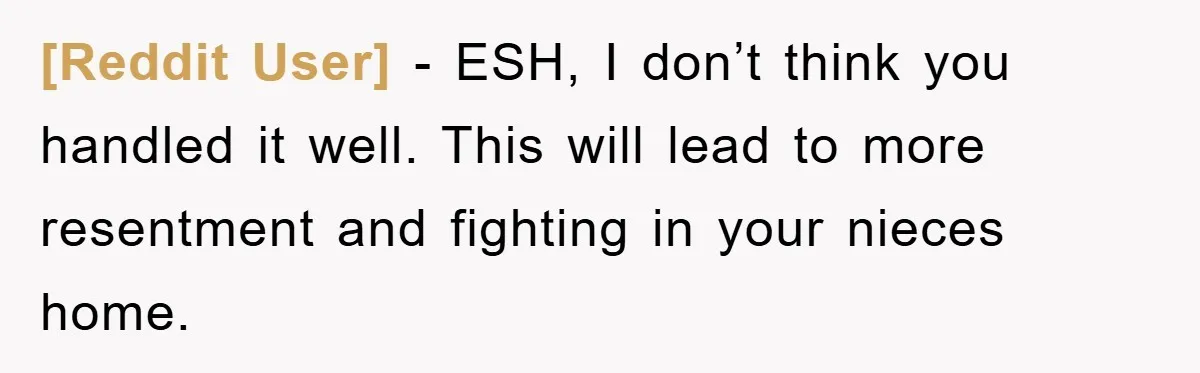 [Reddit User] − ESH, I don’t think you handled it well. This will lead to more resentment and fighting in your nieces home.