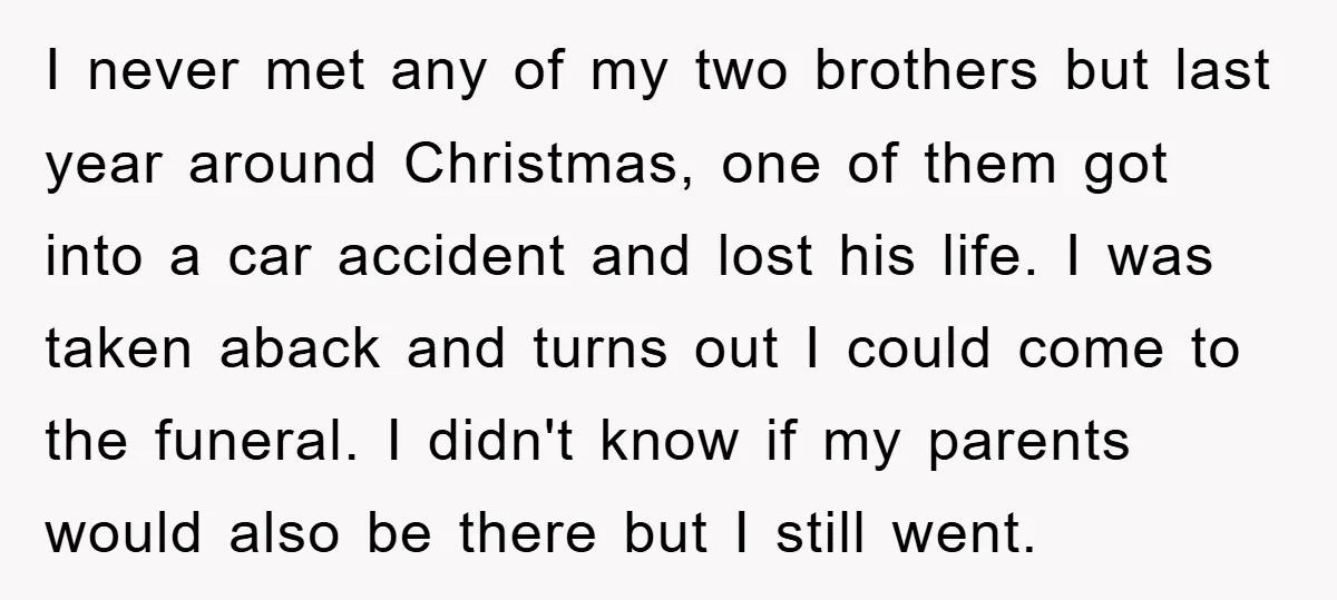 I never met any of my two brothers but last year around Christmas, one of them got into a car accident and lost his life. I was taken aback and...