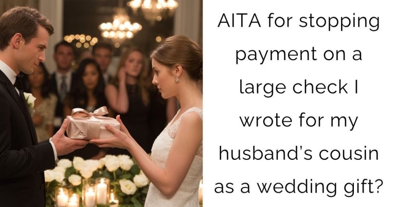 AITA for stopping payment on a large check I wrote for my husband’s cousin as a wedding gift?